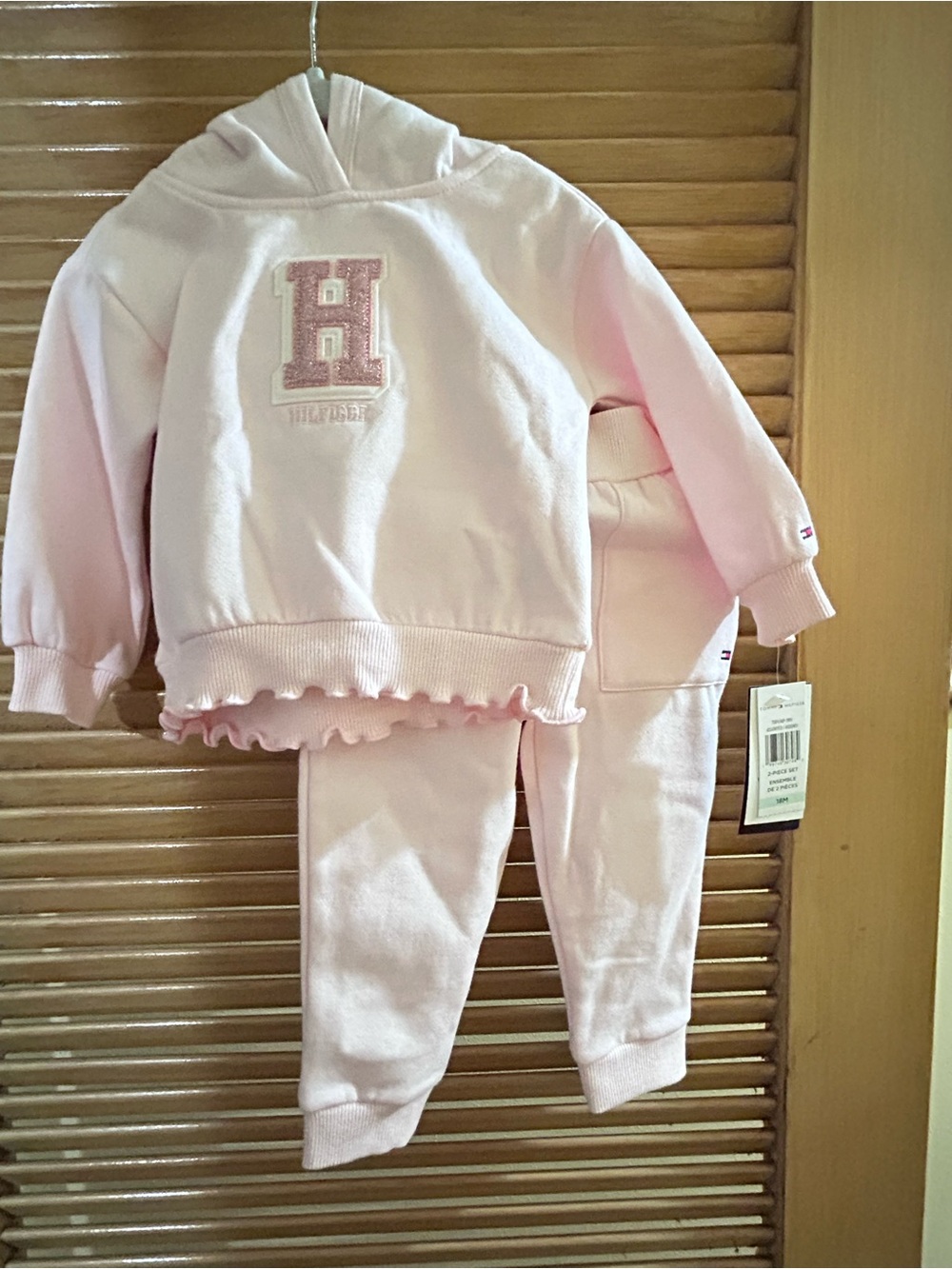 Tommy Hilfiger Light Pink Logo Fleece Hoodie and Joggers Set 18 M